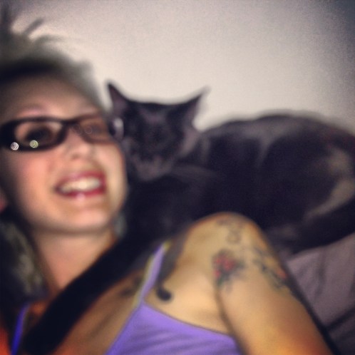 I know this is blurry, but it's hard to act like a professional photographer with a kitty scarf. 