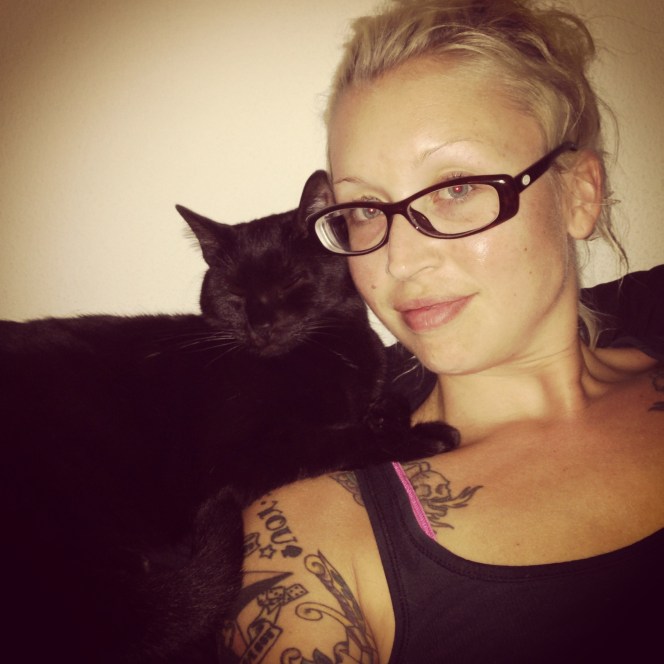 mommy and kitty snuggle